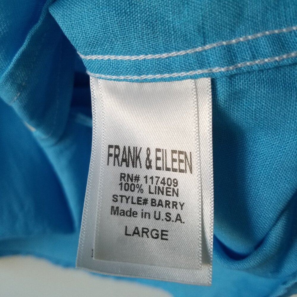 Frank & Eileen Barry 100% Linen Button Front Blue Long Sleeve Shirt Size Large - Picture 10 of 11